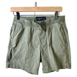 Abercrombie Fitch Shorts Mens Small Chino Canvas Zippered Pocket Green 8” Inseam